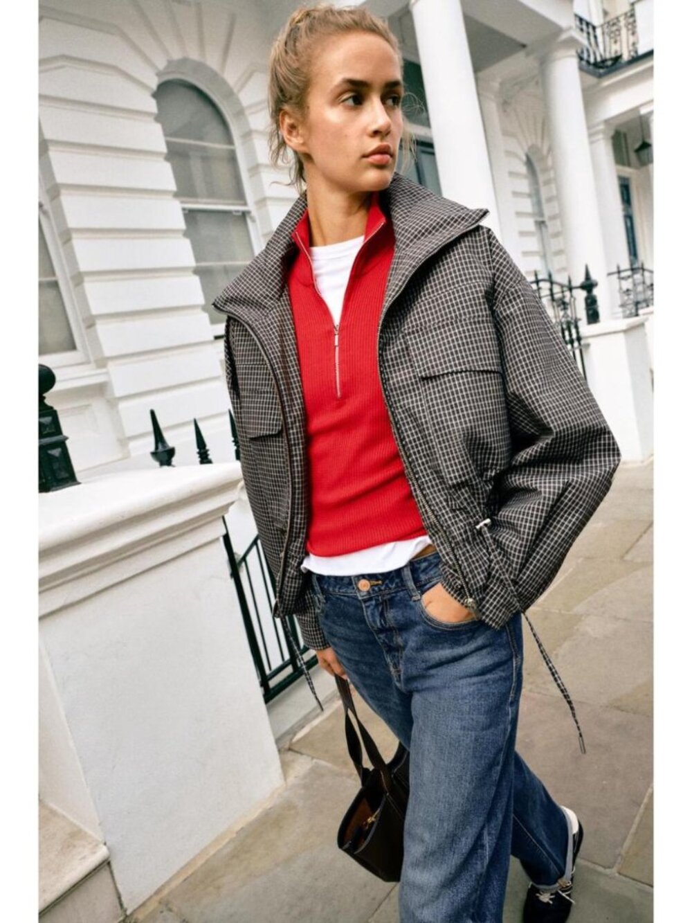 ZARA QUILTED CHECK STAND-UP COLLAR JACKET 6318/267/084